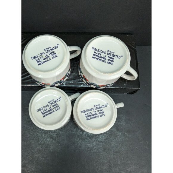 B&D Tabletops Unlimited Flat Coffee Cup Check with Fruit Pattern Lot of 4 - Picture 7 of 8
